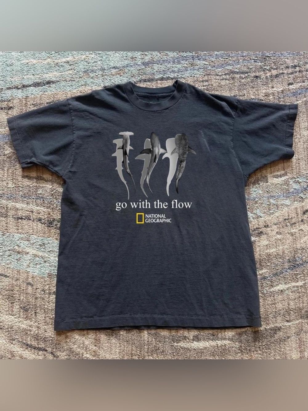 National Geographic Black Tee with Gray Shark Trio Graphic